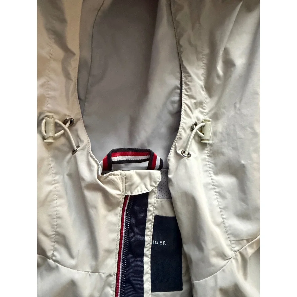 Tommy Hilfiger Mens Windbreaker Jacket Beige Water Resistant Hooded Sz L